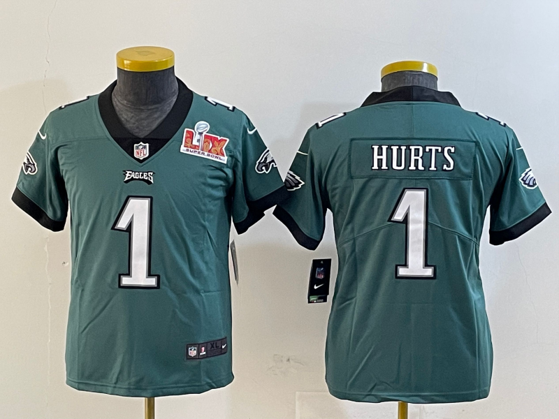Youth 2025 Philadelphia Eagles 1 Hurts green Nike NFL jersey style 23d
